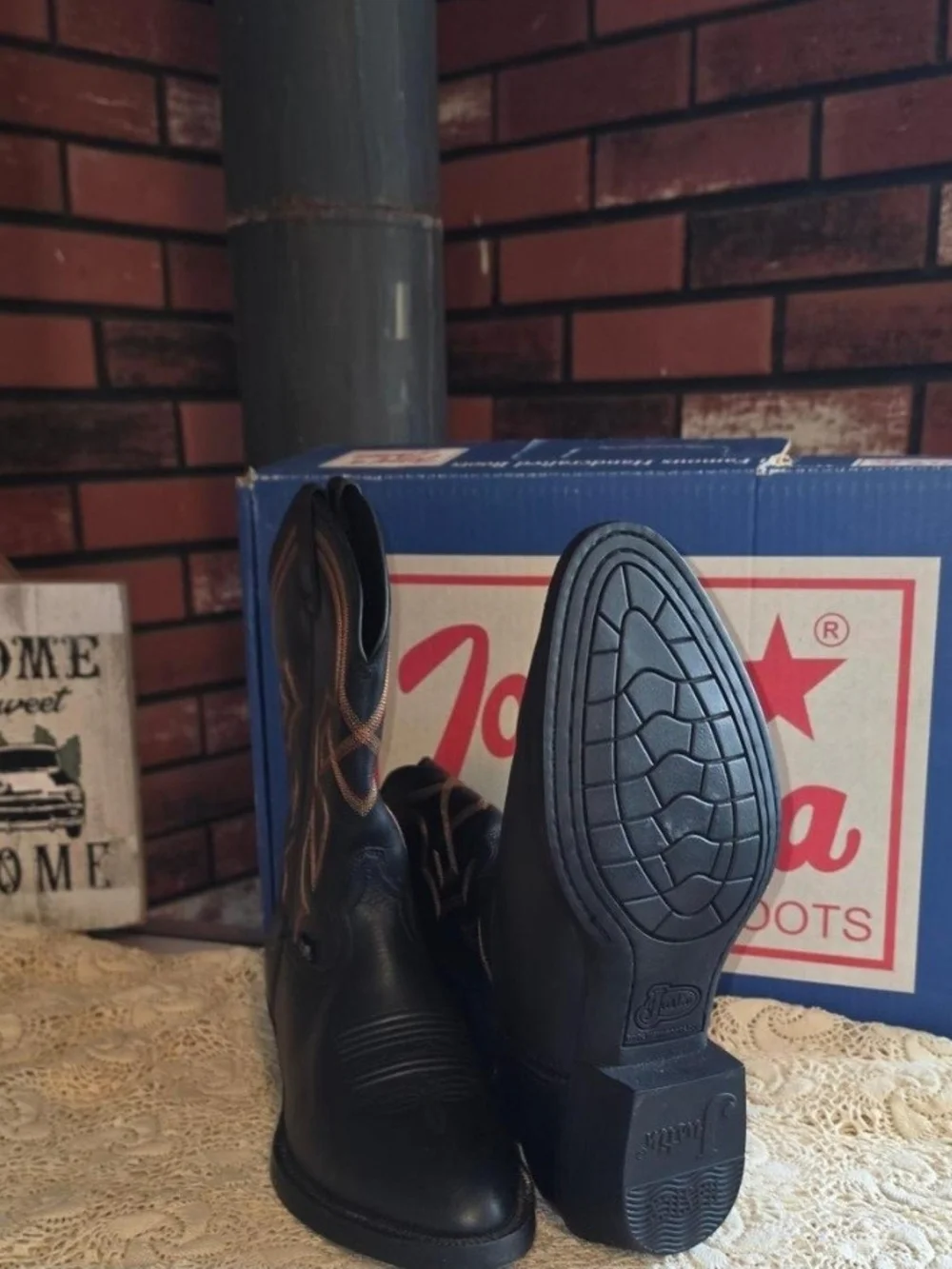 Justin Black Leather Pointed Toe Western Cowboy Boots Men's Size 9.5C